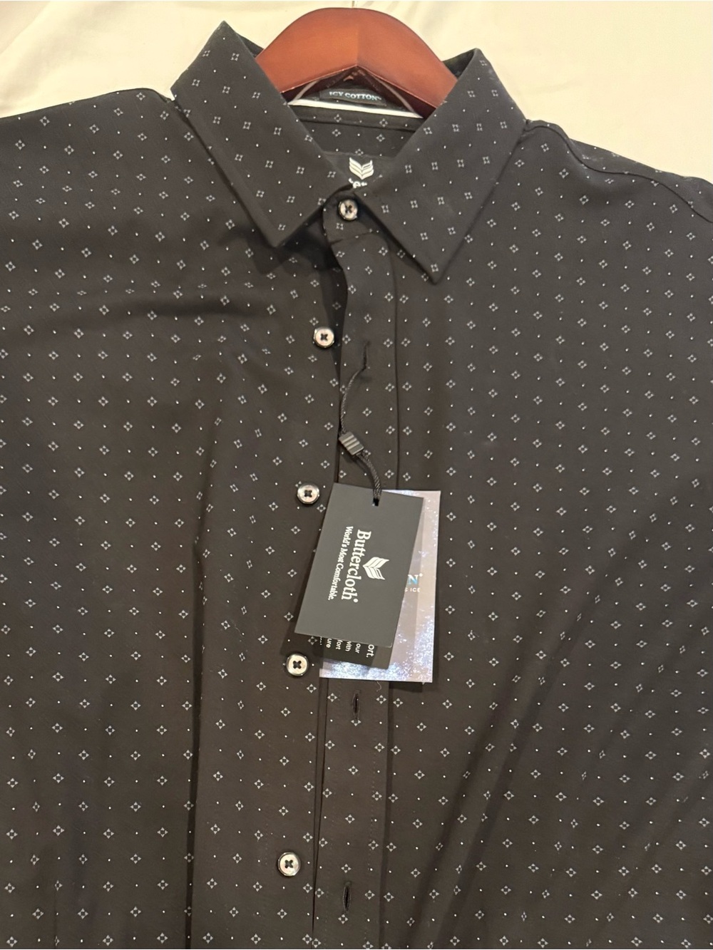 Buttercloth Men's Black Micro-Pattern Dress Shirt XL Long NWT ICY COTTON